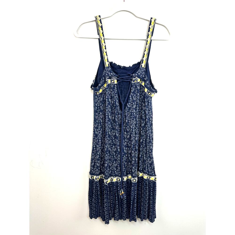 Free People Borderline Tank Mini Dress Medium Boho Embroidered Tunic Ruffle Hem - Picture 6 of 16